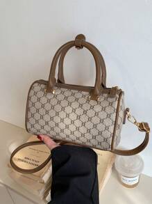 SHIMEINI 1pc 2025 New Fashion Retro Print Boston Shoulder Crossbody Handbag, Suitable For Women's Daily Use, Work Commute, Travel, Holiday, Date, Gift