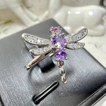 1個鑲有晶、橄欖石和石榴石珠寶的天然水晶能量石可調節戒指,蜻蜓設計,適合女性日常穿戴