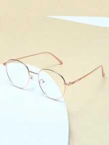 1pc Round Metal Frame Rose Gold Glasses - Hot Pink - View 5