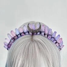 1 Pieza Corona De Cristal Natural Con Accesorio Para El Cabello Con Diseño De Luna Violeta - Morado Violeta - Ver 2