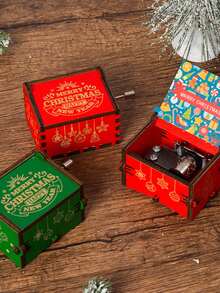 1 Miếng Giáng sinh Theo chủ đề Hand-cranked Hộp nhạc Với Gỗ Cơ sở Và Thiết kế Santa Claus , vở kịch Leng keng Chuông - Màu Đỏ Sâu - Xem 3