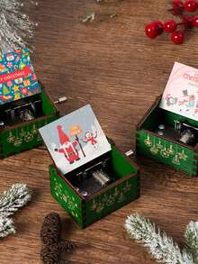 1 Miếng Giáng sinh Theo chủ đề Hand-cranked Hộp nhạc Với Gỗ Cơ sở Và Thiết kế Santa Claus , vở kịch Leng keng Chuông - Màu Đỏ Sâu - Xem 4