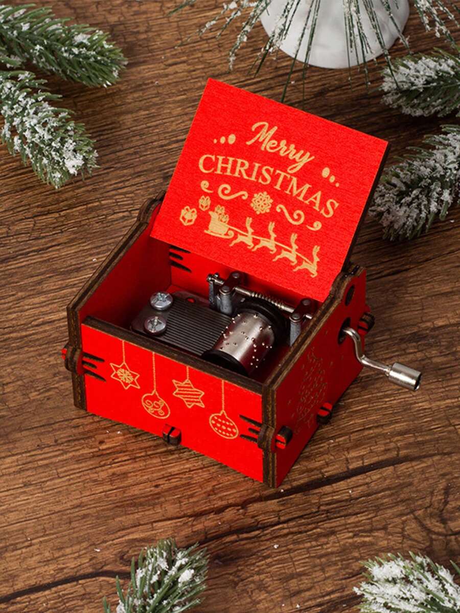 1 Miếng Giáng sinh Theo chủ đề Hand-cranked Hộp nhạc Với Gỗ Cơ sở Và Thiết kế Santa Claus , vở kịch Leng keng Chuông - Màu Đỏ Sâu - Xem 1