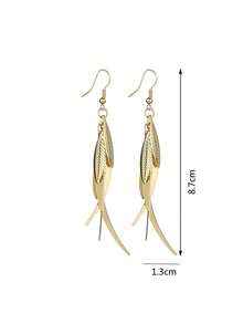 一对欧美复古个性化金属叶子耳环 - 金黃色 - 查看 3