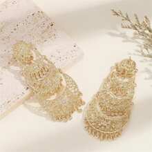 1 对优雅长流苏镂空星星和月亮吊坠耳环，阿拉伯风格新娘首饰，适合女性婚礼派对约会礼物 - 金黃色 - 查看 5