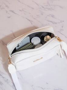 休閒廣闊帶斜肩包相機包帶流蘇,ins風格刺繡方包迷你時尚絎縫斜挎包,流行PU皮革單肩包,女性休閒手提包&手機錢包