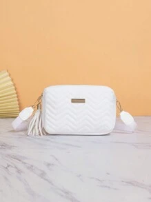 休閒廣闊帶斜肩包相機包帶流蘇,ins風格刺繡方包迷你時尚絎縫斜挎包,流行PU皮革單肩包,女性休閒手提包&手機錢包