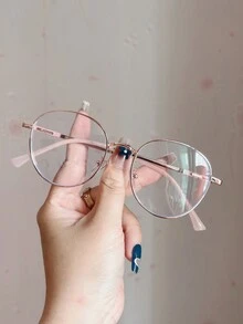 1pc Round Metal Frame Rose Gold Glasses - Hot Pink - View 2