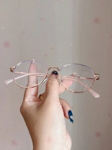 1pc Round Metal Frame Rose Gold Glasses - Hot Pink - View 4