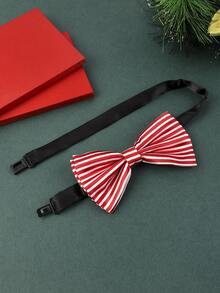 1pc Men's 7cm Red & White Striped Christmas Bow Tie - Red and White - View 2
