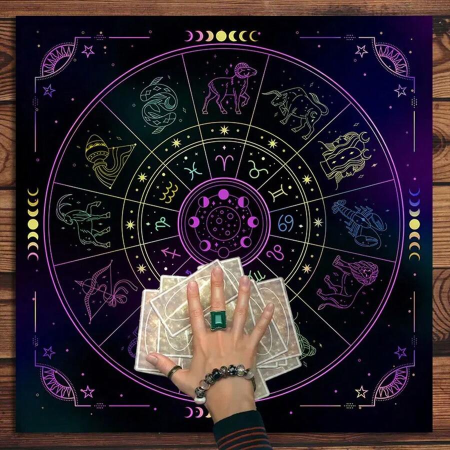 1片桌布,附有12星座占卜圖案,包含占卜、遊戲、巫術、解命、占星、通靈板等多種功能,用於學生宿舍、派對、家居裝飾等 - S - 查看 1