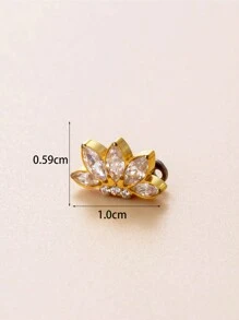 1pc Fashionable And Simple Crown Prong Set With Diamond Buried Stud Made With G23 Titanium - Gold - View 7