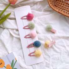 14pcs/set Candy Color Plush Square Heart Triangle Oval Drop Hair Clip For Girls, Random Colors - Multicolor - View 2