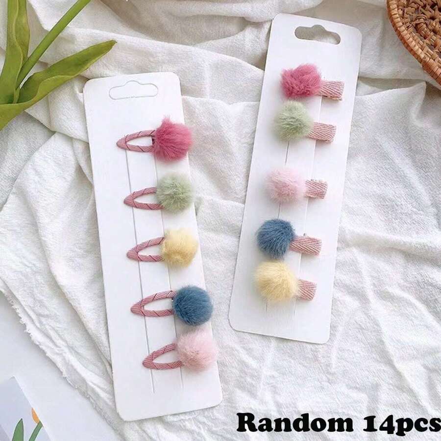 14pcs/set Candy Color Plush Square Heart Triangle Oval Drop Hair Clip For Girls, Random Colors - Multicolor - View 1