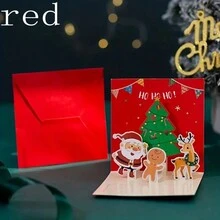 1pc Christmas Three-dimensional Greeting Card Set 3d Three-dimensional Christmas Handwritten Blessing Greeting Card Creative Christmas Gift Message Card Holiday Gift Card - Red - View 3