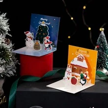 1pc Christmas Three-dimensional Greeting Card Set 3d Three-dimensional Christmas Handwritten Blessing Greeting Card Creative Christmas Gift Message Card Holiday Gift Card - Red - View 6
