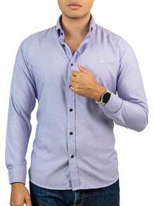 Men's Casual Slim Fit Textured Smooth Lilac Shirt - Lilac Purple - View 1