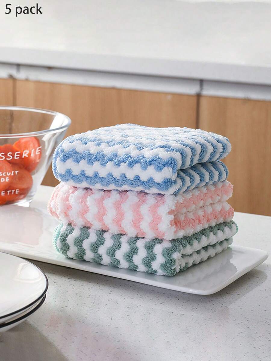 5pcs/set Cationic Cleaning Cloths - Rainbow Stripes - Multicolor (cationic) - View 1