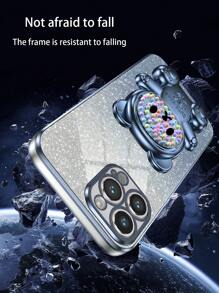 Blue New Electroplating Anti-Drop Phone Case With Glitter Card, Polymer Clay Bear Design Electroplating Hidden Stand Set, Suit Compatible With Apple, Compatible With Samsung, Compatible With Xiaomi, Compatible With Oppo, Compatible With Vivo Kawaii - Blue - View 3