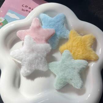 5pcs Plush Dopamine Star Hair Clips, Cute Korean Style Hair Pins Suitable For Daily Use,Hair Accessories,Hair Barrettes Claw Clips