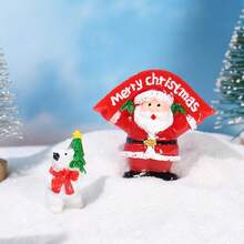 1入組聖誕裝飾品,迷你聖誕老人、雪人、禮物袋、樹脂企鵝人偶、雪景裝飾