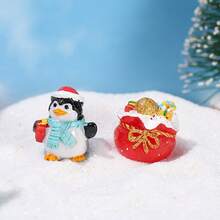 1入組聖誕裝飾品,迷你聖誕老人、雪人、禮物袋、樹脂企鵝人偶、雪景裝飾