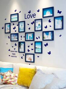 Creative Home Decor Photo Frame Wall Collage Set With 12pcs Picture Frames In 5/6/7/8/10 Inches, Black & White, Suitable For Mother's Day, Bedroom Decoration, Wedding Gift, Includes Random Photo Cards & Butterfly Stickers