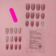 使用 24 件長梯形粉紅色漸變閃光全覆蓋指甲套裝升級您的造型,非常適合派對、舞會和日常穿著 - 彩色 - 查看 2