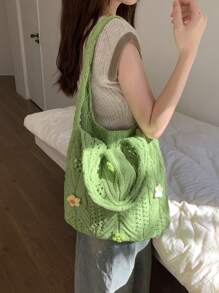 Elegante Bolso Tricotado - Bolso Grande De Hombro De Croché Con Capacidad Floral Para Uso Versátil Y Para El Trabajo, Vacaciones Casuales, De Playa, Bolso De Hombro, Bolso De Mano