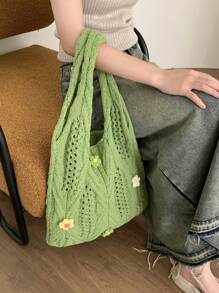 Elegante Bolso Tricotado - Bolso Grande De Hombro De Croché Con Capacidad Floral Para Uso Versátil Y Para El Trabajo, Vacaciones Casuales, De Playa, Bolso De Hombro, Bolso De Mano
