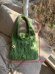Elegante Bolso Tricotado - Bolso Grande De Hombro De Croché Con Capacidad Floral Para Uso Versátil Y Para El Trabajo, Vacaciones Casuales, De Playa, Bolso De Hombro, Bolso De Mano