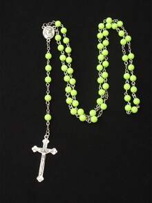 1 件欧美风格复古和圣母玛利亚主题人造珍珠长串珠项链，男女通用毛衣链，适合时尚搭配