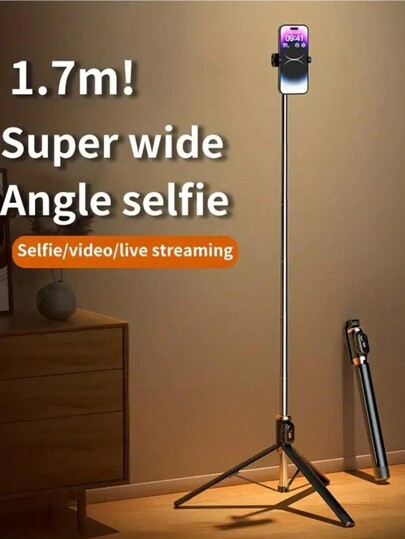 170cm Tripod Remote Control Selfie Stick Compatible With IPhone Android Phone Mobile Phone Suitable For Live Streaming, Vlog, Family Gatherings, Christmas Party Shooting, For Handheld Selfie, Outdoor Activities, Interviews Compatible With Iphone Android Phone For Summer Vacation, Travel, Fill Light, Outdoor Activities, Live Streaming Tripod Stand
