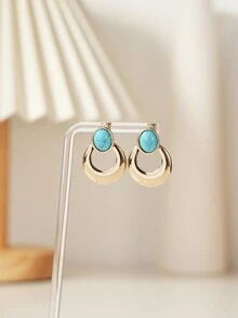 Discounted Price! 1pair Minimalist Turquoise Design Earrings - minimalist - View 3