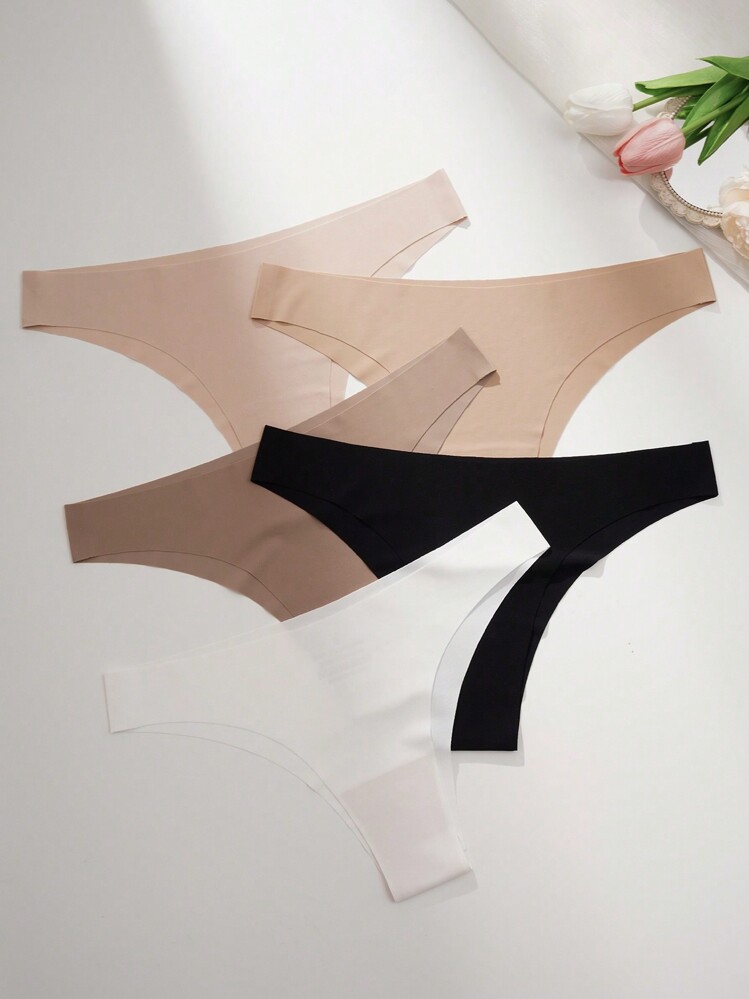 5pcs/Pack Women's Sexy Seamless Bikini Briefs, Comfortable Low-Waist Panties