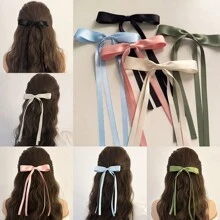 1入裝女士多色芭蕾風格布製蝴蝶結髮夾,配有絲帶流蘇,甜美優雅的馬尾辮髮飾,韓式頂夾款式 - 彩色 - 查看 1