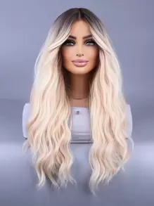 漸層金發假髮帶劉海長款金發假髮適合女士長款波浪狀的金發漸層假髮合成纖維耐熱纖維假髮適用於日常26英寸 - 間色 - 查看 1