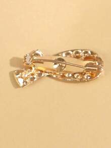 蝴蝶結設計水鑽裝飾胸針,創意時尚別針適合女士日常佩戴 - 金色 - 查看 2