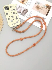 1入組多彩絨毛珠飾心型長掛手機掛繩