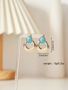Discounted Price! 1pair Minimalist Turquoise Design Earrings - minimalist - View 4