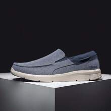 男士帆布滑入式休閒運動鞋,具有防滑鞋底 - 藍色 - 查看 1