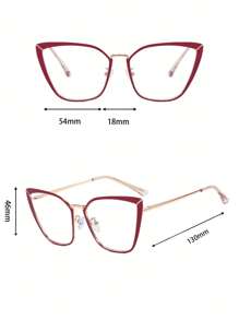 1 件装猫眼不锈钢弹簧臂女士休闲时尚眼镜 - 紅色 - 查看 5