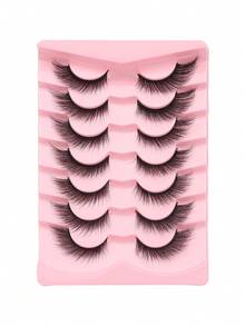 7 對/套全條假睫毛,自然柔軟,捲曲,長度,紋理,尖頭,蓬鬆和 3d 效果,非常細的黑莖,從根部到尖端清晰,狐狸風格,貓眼形狀,迷人輕盈,親膚無刺激可重複使用適合日常通勤便攜適合各種場合 - 黑色 - 查看 2