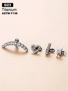 1pc Fashionable G23 Titanium Simple Geometric Design Heart & Lightning Alloy Inlaid Stud Earring - Silver - View 11