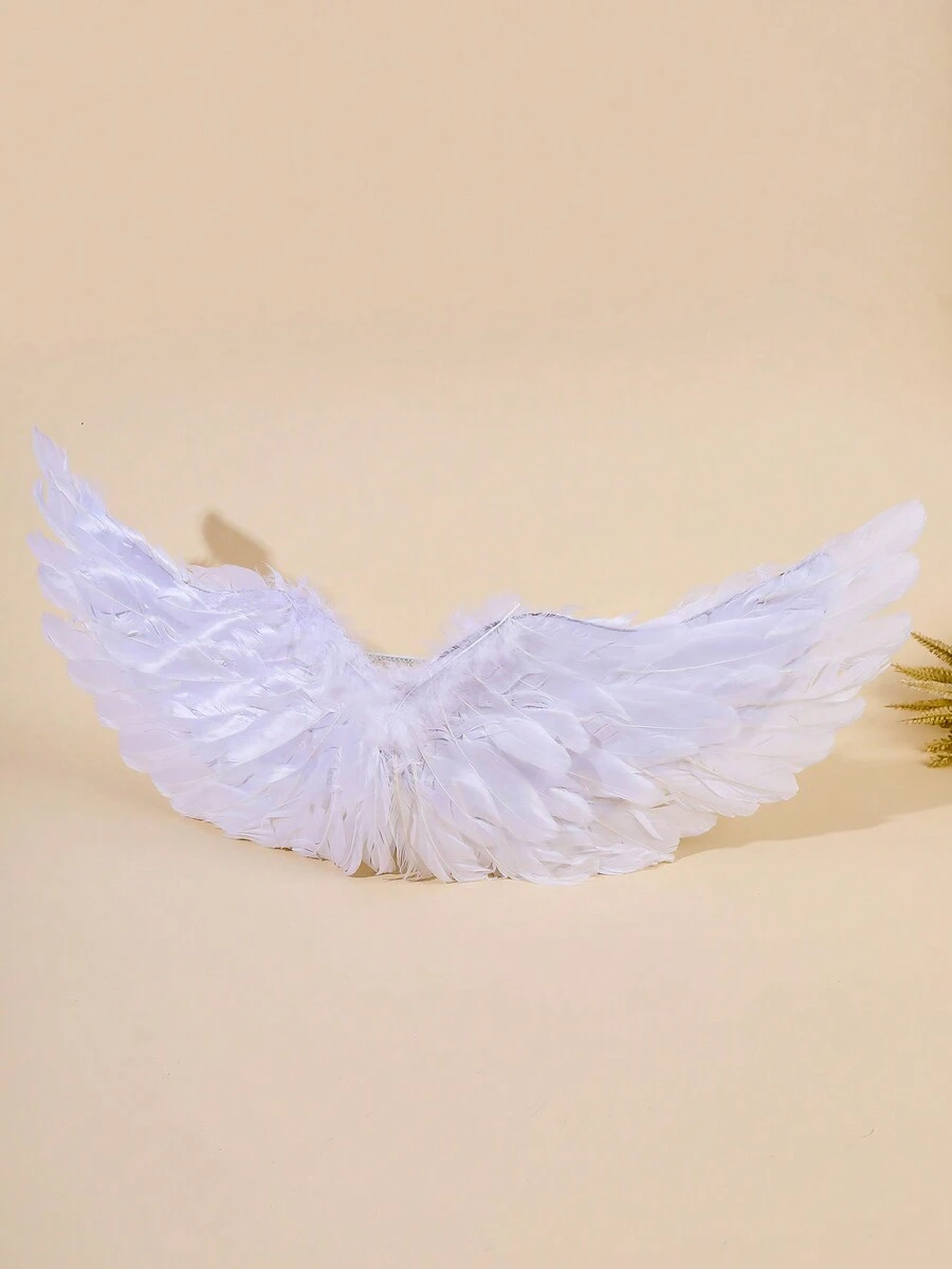 1pc Foldable Natural Feather Angel Wings For Performance, Party And Cosplay - White - View 1