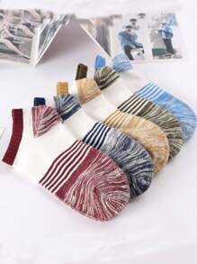 5pairs Men's Thick Winter Short Socks With Striped & Colorblock Design - Multicolor - View 3