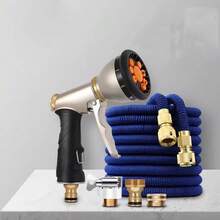 1 套重型金属水枪 + 三重可扩展软管、喷嘴 - 花园喷嘴、软管喷嘴、9 种喷雾模式、适用于户外、高压软管喷嘴、花园软管喷嘴喷雾器、园林工具、花园园艺工具 - 藍色 - 查看 1