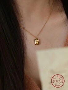 A Đẹp Của phụ nữ Hàng ngày/Tiệc Cao-kết thúc Phụ kiện trang sức Mạ vàng 24K Hình vuông S925 Bạc nguyên chất Dây chuyền - dây chuyền vàng vuông - Xem 4