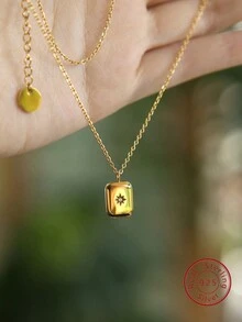 A Đẹp Của phụ nữ Hàng ngày/Tiệc Cao-kết thúc Phụ kiện trang sức Mạ vàng 24K Hình vuông S925 Bạc nguyên chất Dây chuyền - dây chuyền vàng vuông - Xem 5
