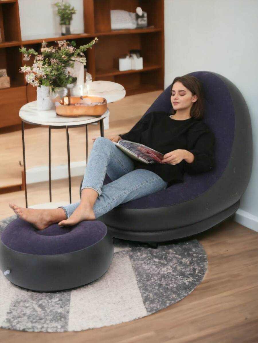 Sillon Sofá Inflable Portátil Con Posapiés Reforzado - Morado - Ver 1